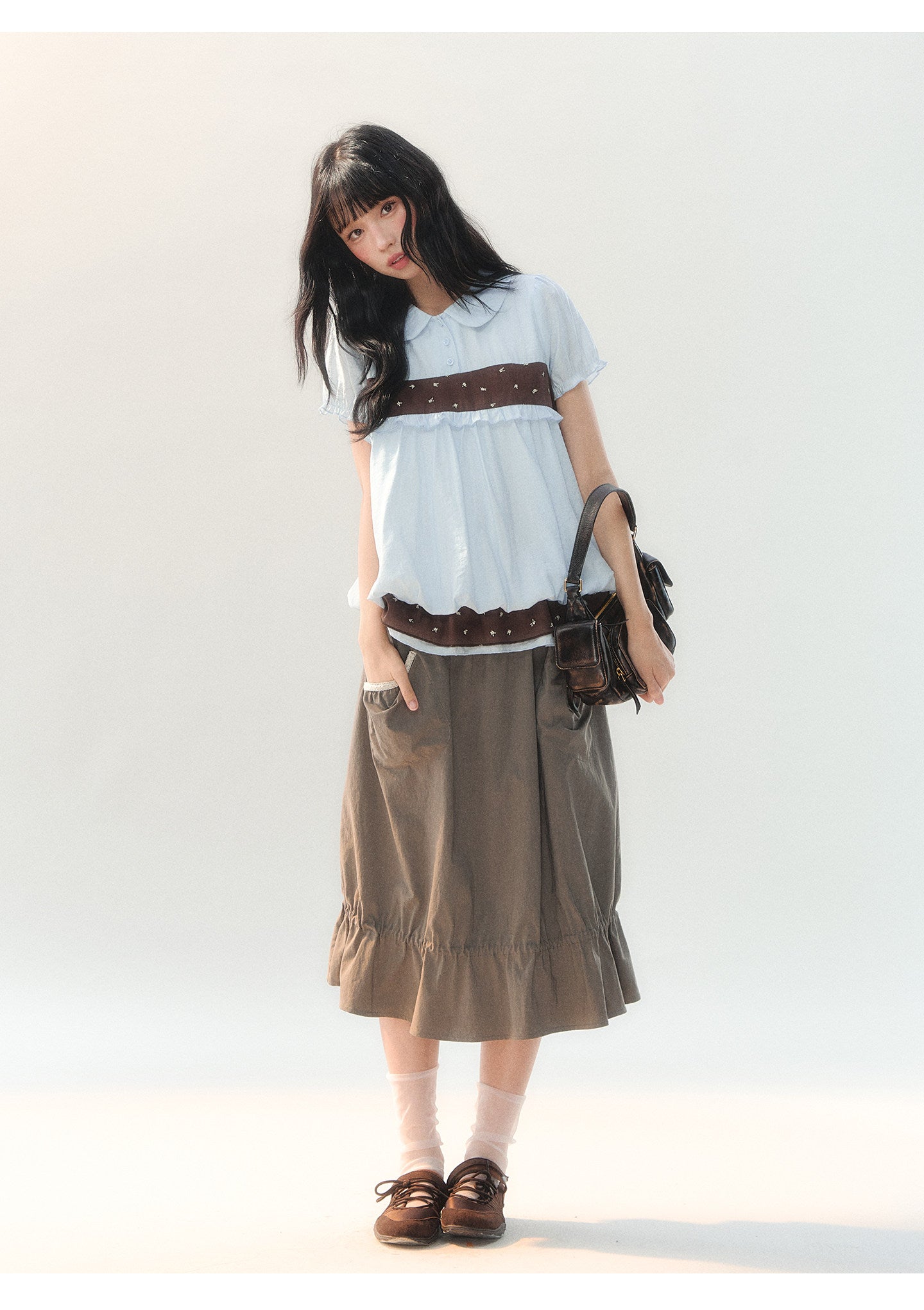 170726C "Sage Meadow" Grey Green Lace Pocket Culotte Skirt