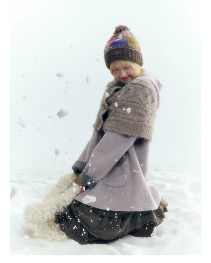 Horridale - Purple and Gray Reversible Hooded Wool Coat
