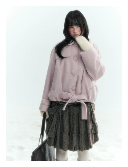 Short Cocoon Wool-Blend Coat (Taro Purple / Oatmeal Gray)