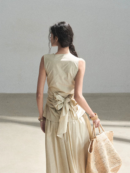 "The Last Falling Leaf" Milk Tea Lyocell Two-Piece Skirt Set