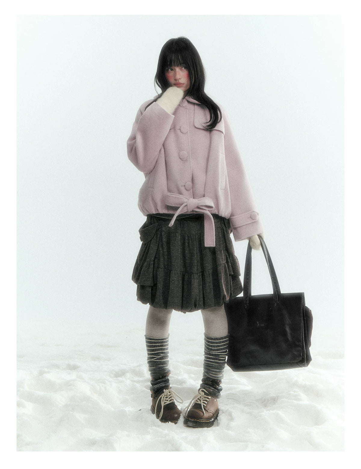 Short Cocoon Wool-Blend Coat (Taro Purple / Oatmeal Gray)