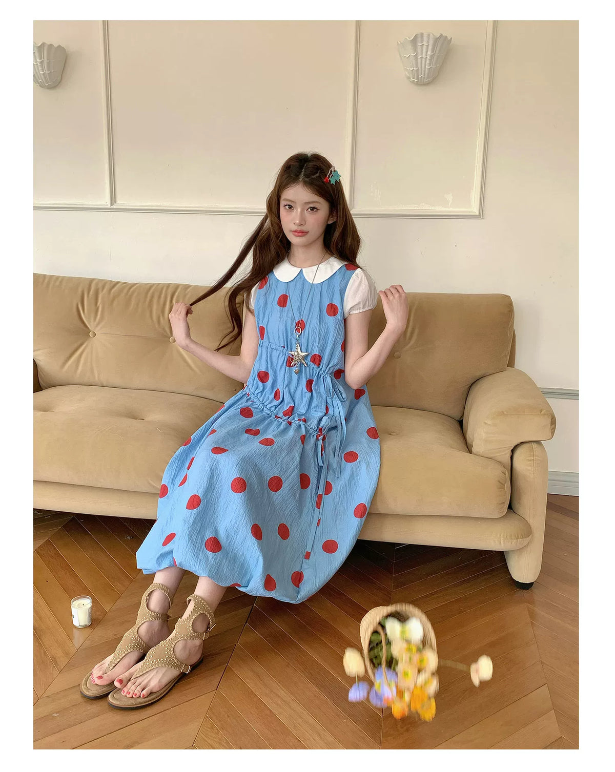 [RF] “Sea Salt Berry” Blue Polka Dot Textured Dress
