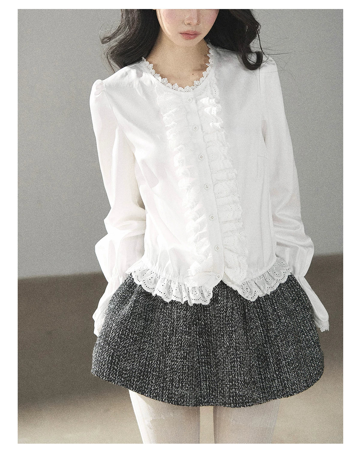 AOMALM - "Bluebells in Bloom" Pearl White Lace Blouse