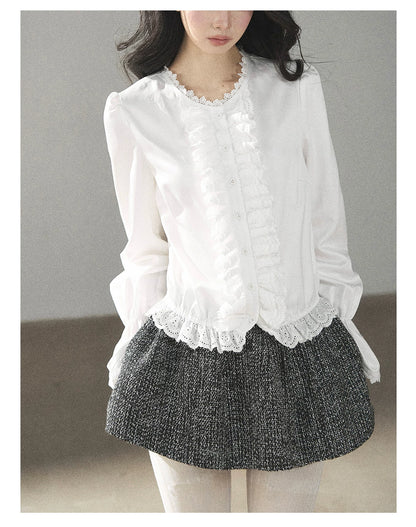 AOMALM - "Bluebells in Bloom" Pearl White Lace Blouse