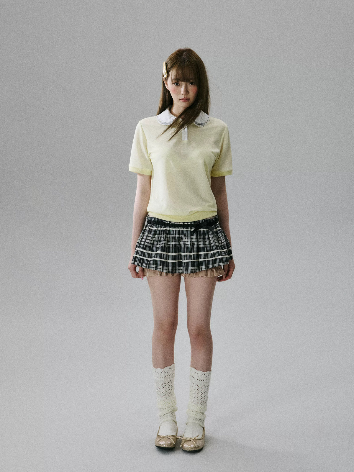 LOST FOREST - Goose Yellow Lyocell Double-Collar Polo Top