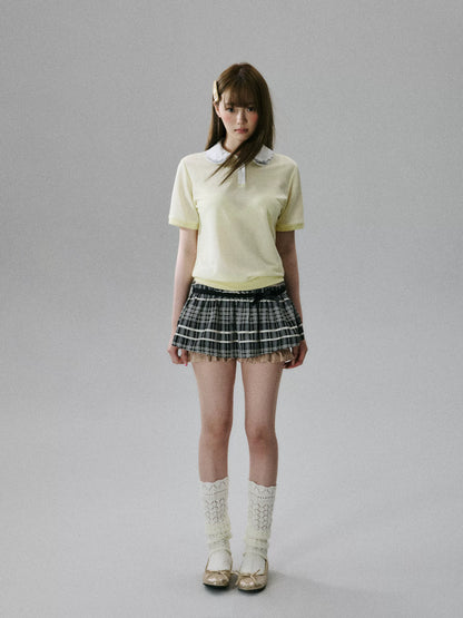 LOST FOREST - Goose Yellow Lyocell Double-Collar Polo Top