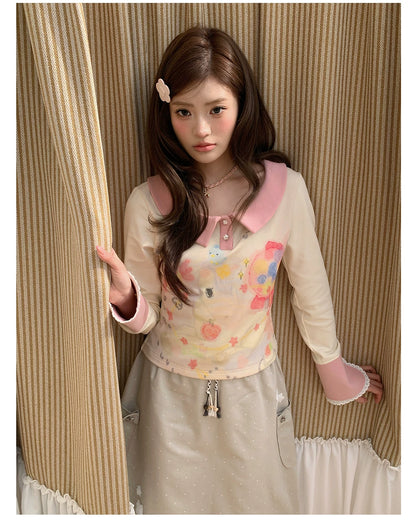 “Spring Palette Reverie” Apricot Cropped Knit Top
