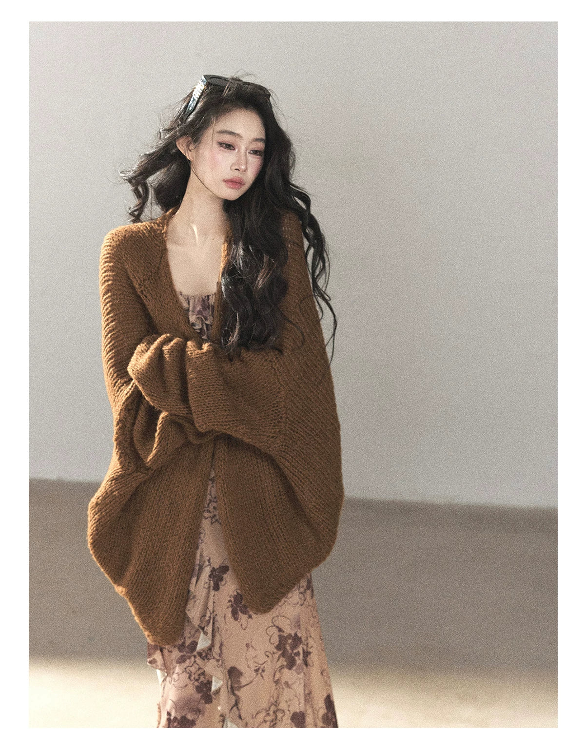 AOMALM - "Wildflower Date" Milk Tea Brown Ruffle Floral Maxi Dress (With Matching Hair Tie)