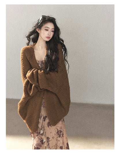 AOMALM - "Wildflower Date" Milk Tea Brown Ruffle Floral Maxi Dress (With Matching Hair Tie)