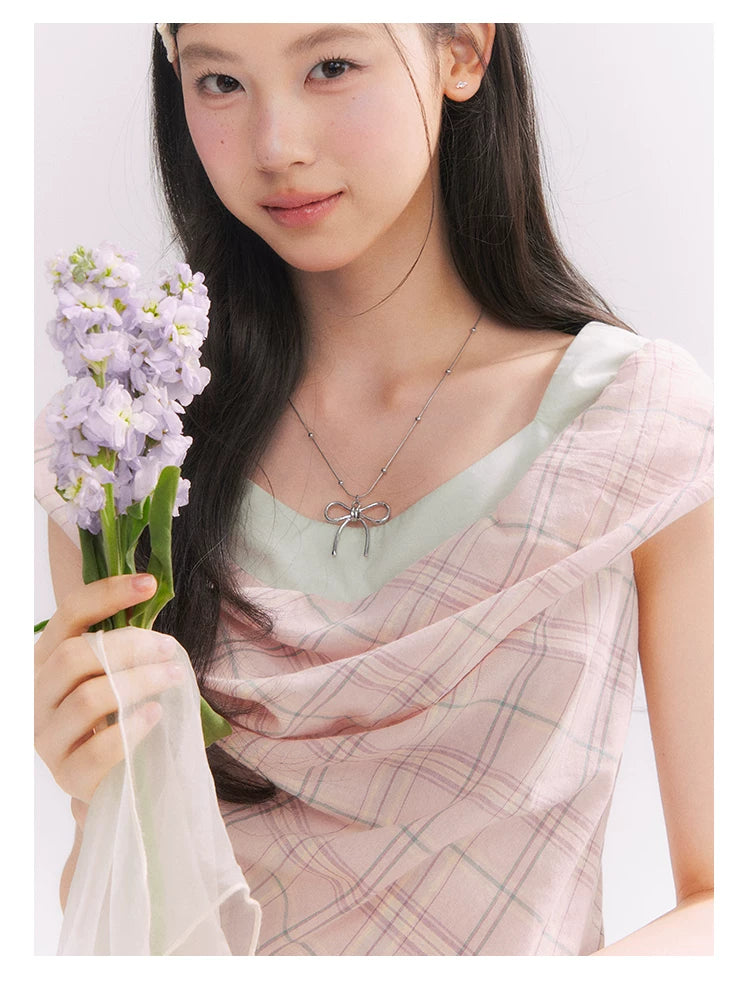 “Heartfelt Rendezvous” Pink Plaid Maxi Dress