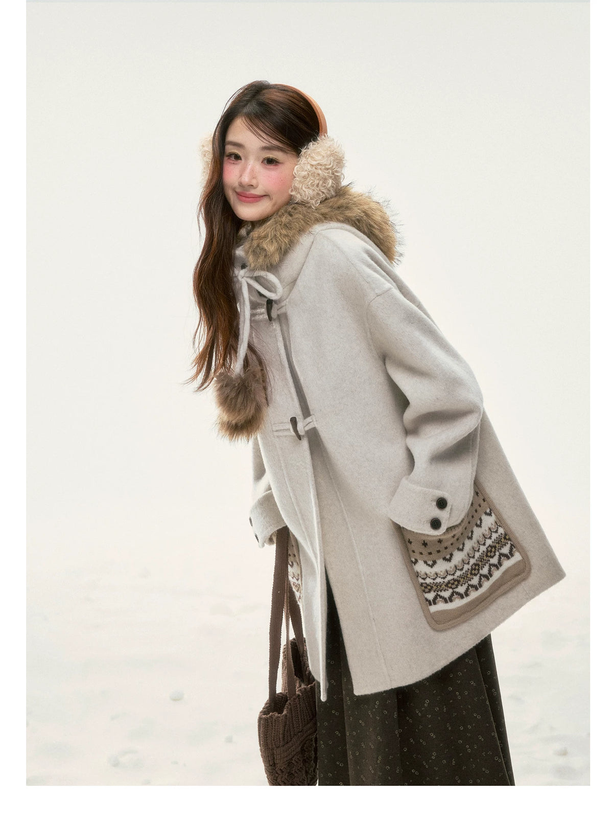BIBIBENCY - Ivory 70% Wool Fair Isle Coat