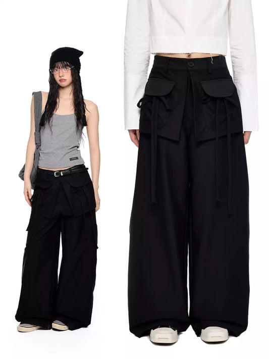 EZEK | Patchwork Drawstring Wide-Leg Lounge Pants (Black / Gray)