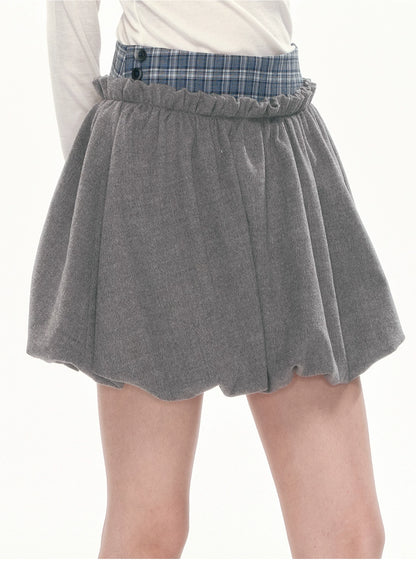 [CAN] Plaid Bubble Hem Mini Skirt with Ruched Detail