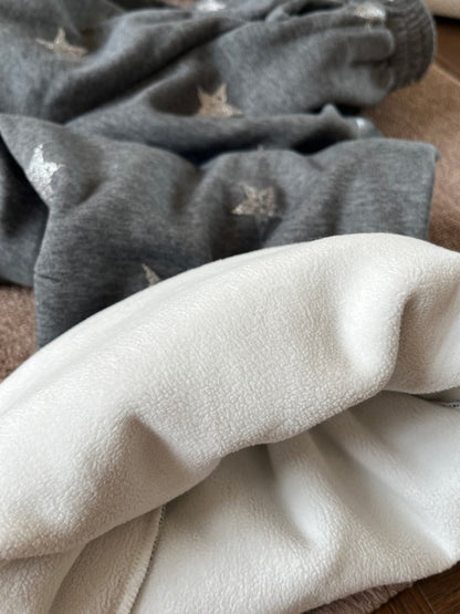 阮阮自制 - "Cold Star Snow" Faux Fur Star Print Fleece Jogger Pants