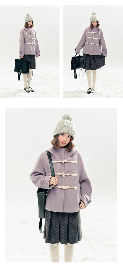 "Velvet Snowfall" Purple Mist Hooded Quilted Wool-Touch Duffle Coat