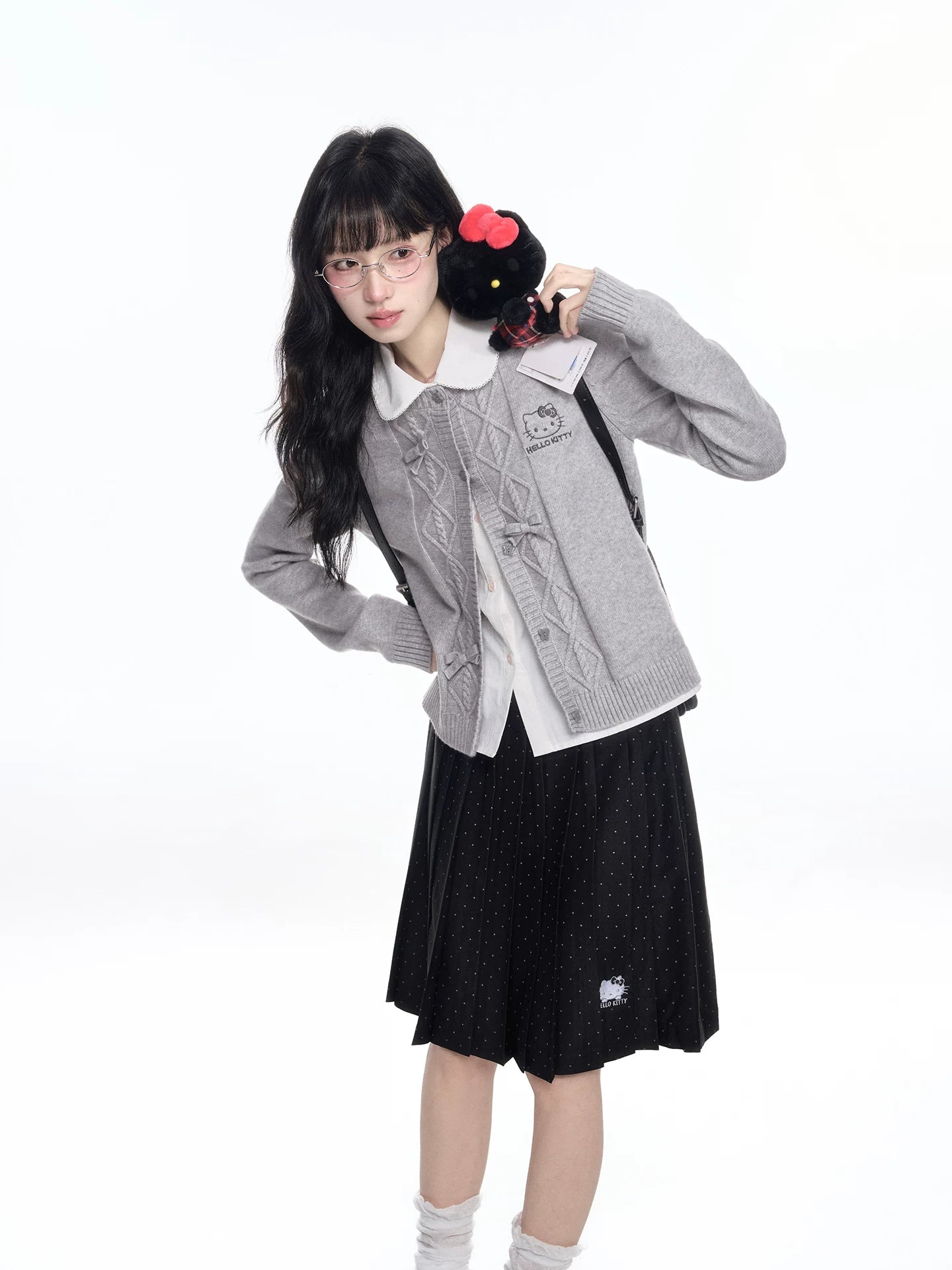 170726K "Heather Ribbon" Gray Cable Knit Cardigan