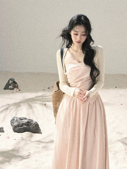 "Blushing Sunset Clouds" Ballet Pink Strapless Maxi Dress