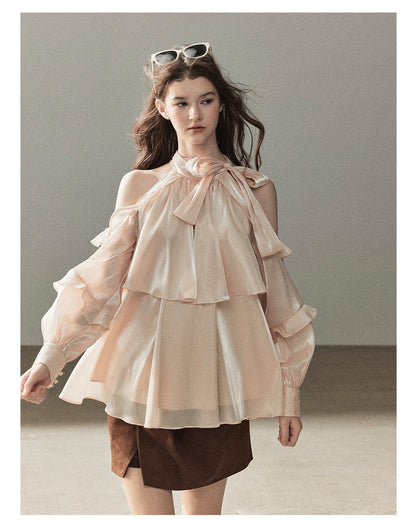 170726 "Pearlescent Glow" Pearl Pink Satin Halter Blouse
