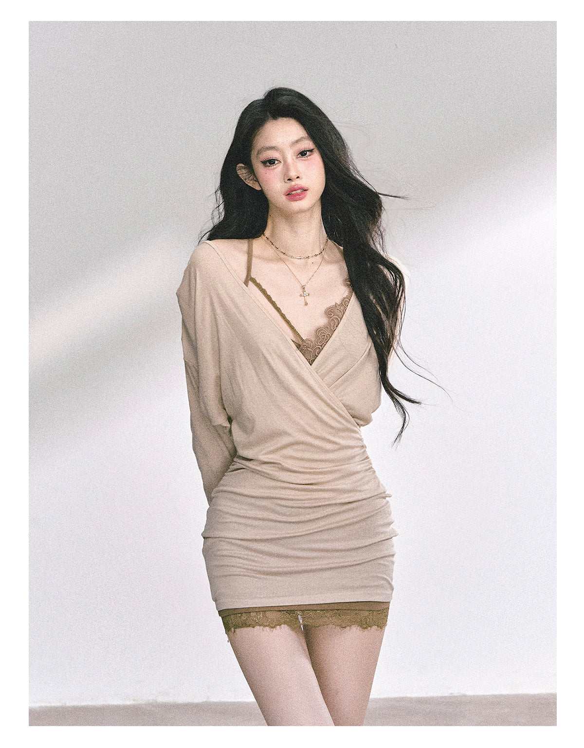 少也眼 “Cinnamon Lace Reverie" Fitted Dress Set 56589377878