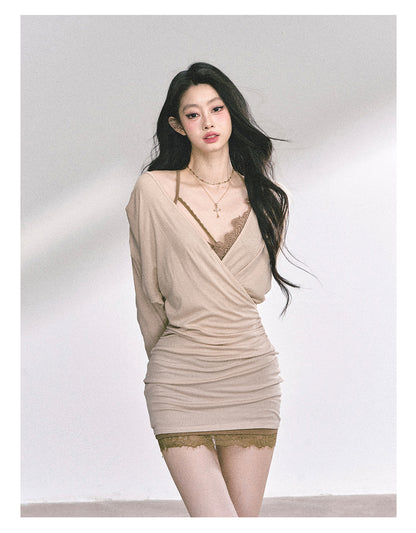 少也眼 “Cinnamon Lace Reverie" Fitted Dress Set 56589377878