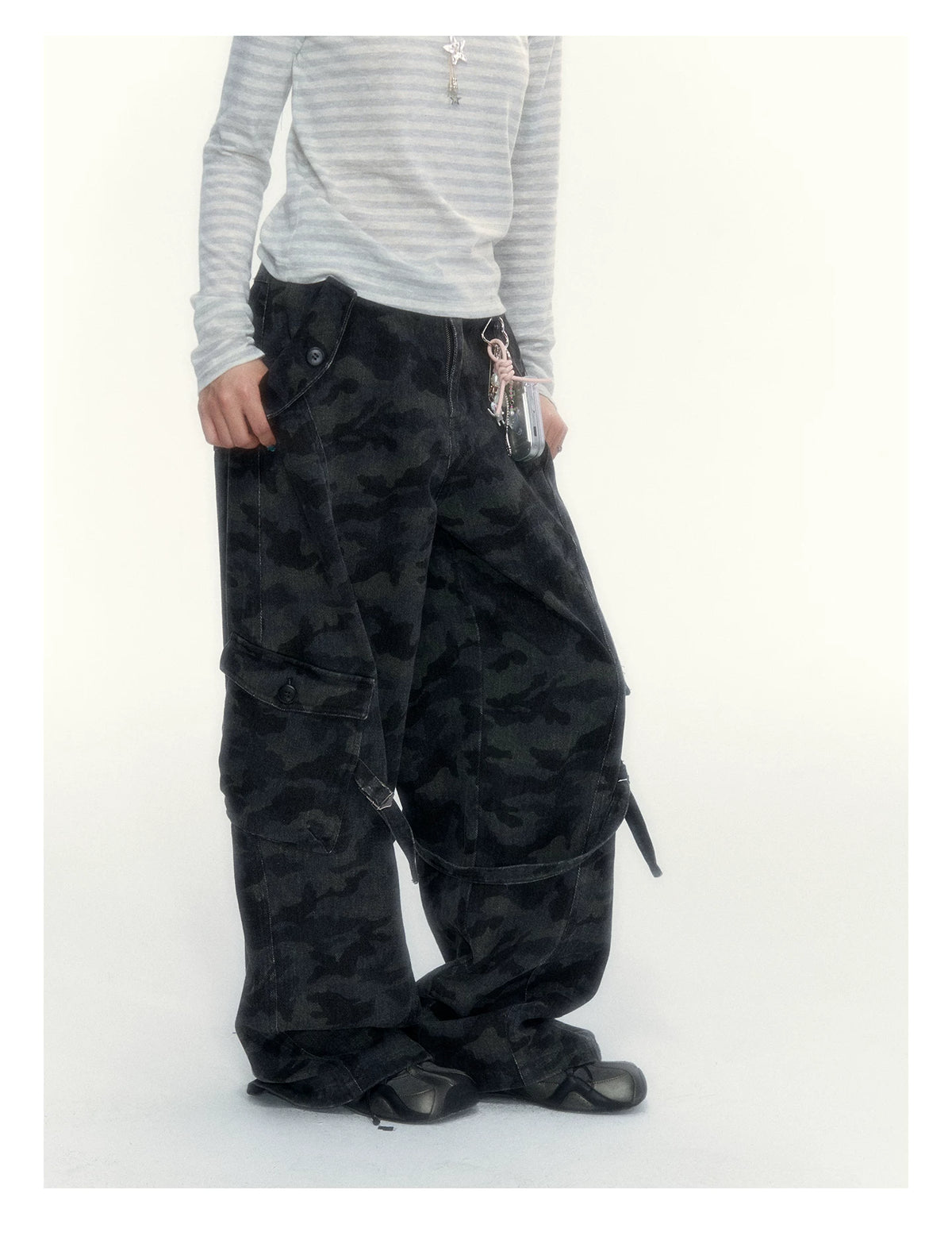 Camouflage Washed Wide-Leg Utility Pants