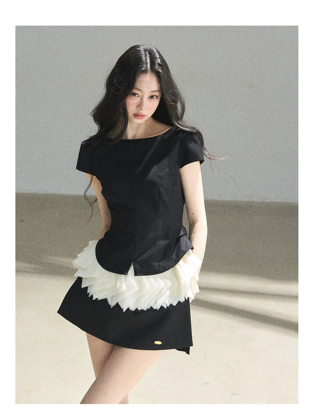 "Her Black & White Poem" Elegant Contrast Two-Piece Set