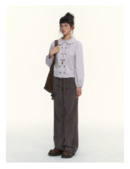 "A Season Called Autumn" Coffee Brown Vintage Washed Wide-Leg Utility Pants