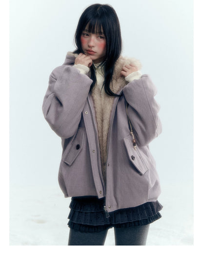 Horridale - Reversible Vintage Puff Jacket with Faux Fur – Misty Purple