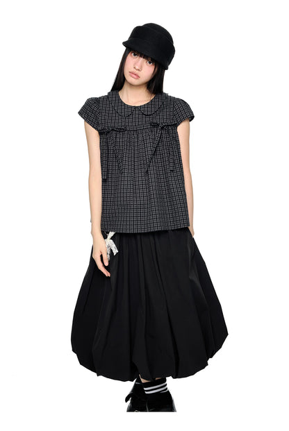EZEK | Peter Pan Collar Gingham Shirt with Bubble Sleeves