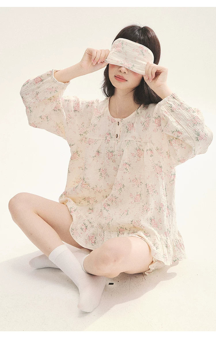 "Floral Journal" Cream Floral Pajama Collection (Free Eye Mask)