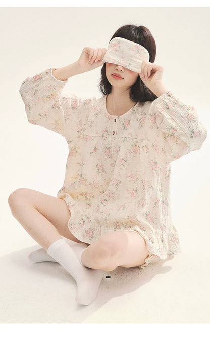 "Floral Journal" Cream Floral Pajama Collection (Free Eye Mask)