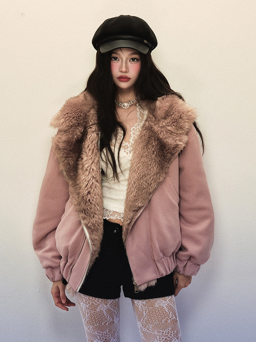 1P - Dusty Pink Faux-Fur Collar Padded Jacket