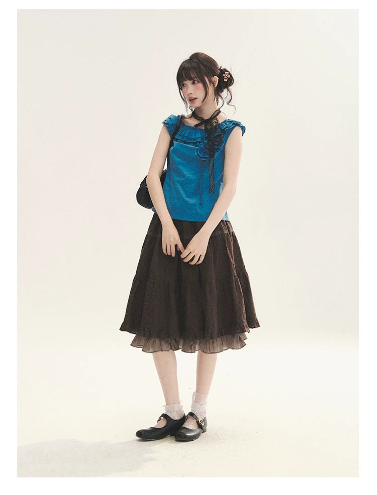 "Bluebell" Peacock Blue Lace Embroidered Fitted Sleeveless Top