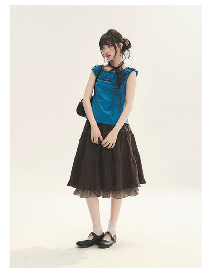 "Bluebell" Peacock Blue Lace Embroidered Fitted Sleeveless Top