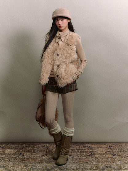 Soote Season - Korean Amber Brown Curly Faux-Fur Vest