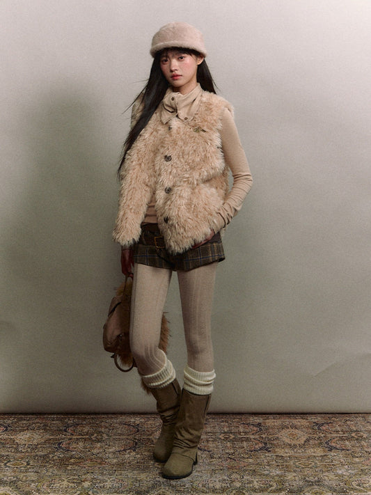 Soote Season - Korean Amber Brown Curly Faux-Fur Vest