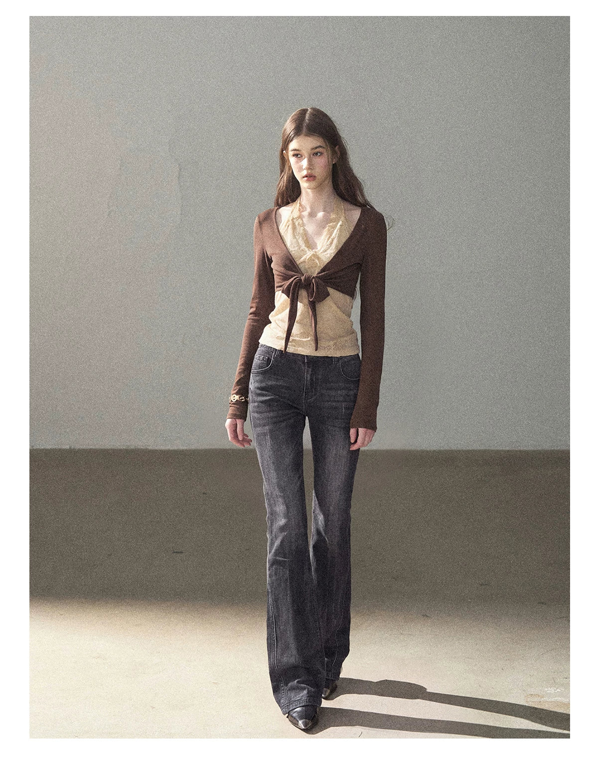 AOMALM - "Tender in This Moment" Rich Cocoa Faux Two-Piece Lace Top