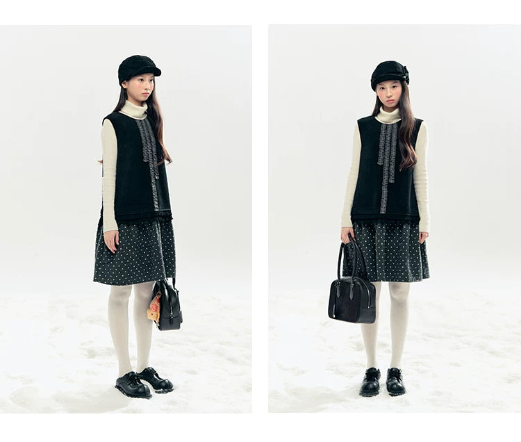 "Berlin Winter Chronicle" Black Polka Dot Capelet & Pinafore Dress Set