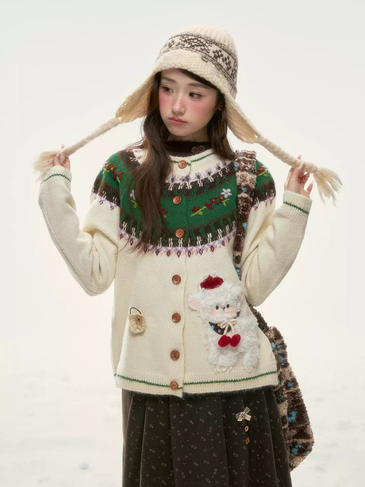 BIBIBENCY - Ivory Fair Isle Knit Cardigan