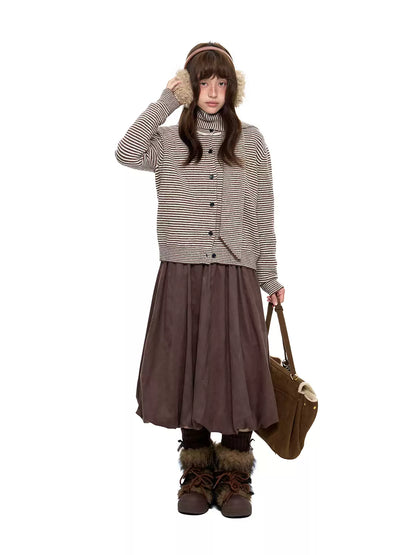 EZEK | Speckled Crew Neck Cardigan Sweater (Gray / Caramel)