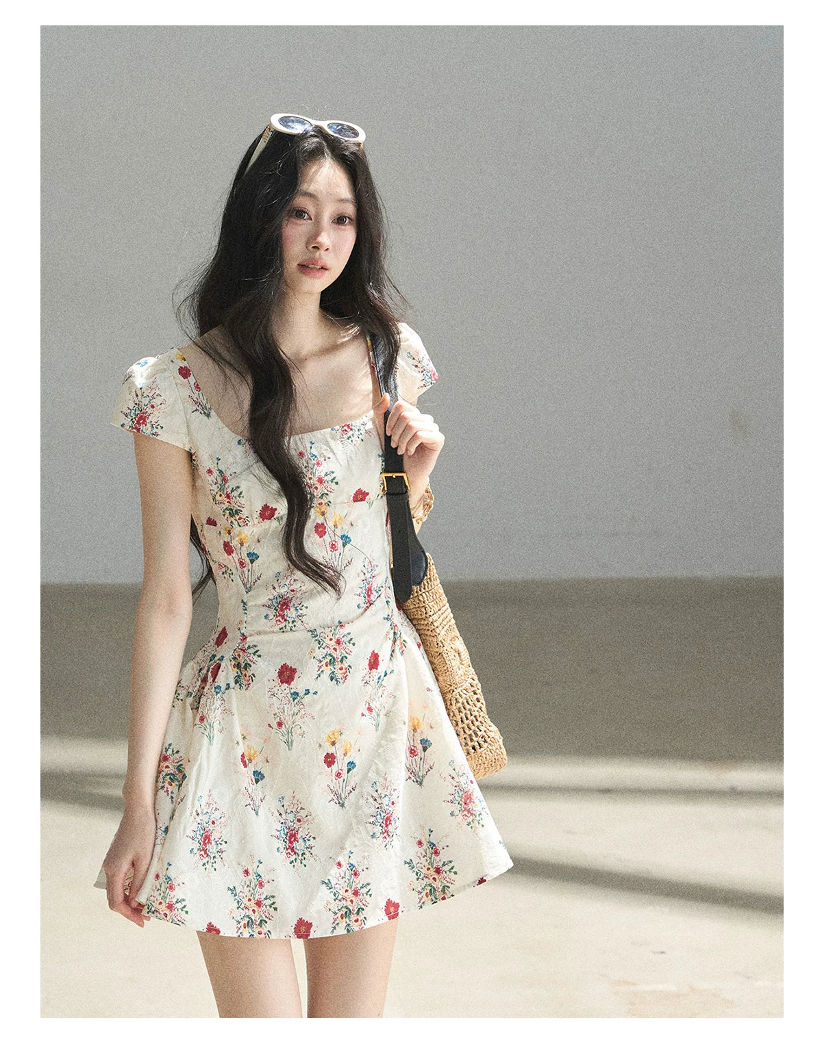 "Bloom Before Dawn" Dutch Cream Embroidered Floral Chiffon Mini Dress