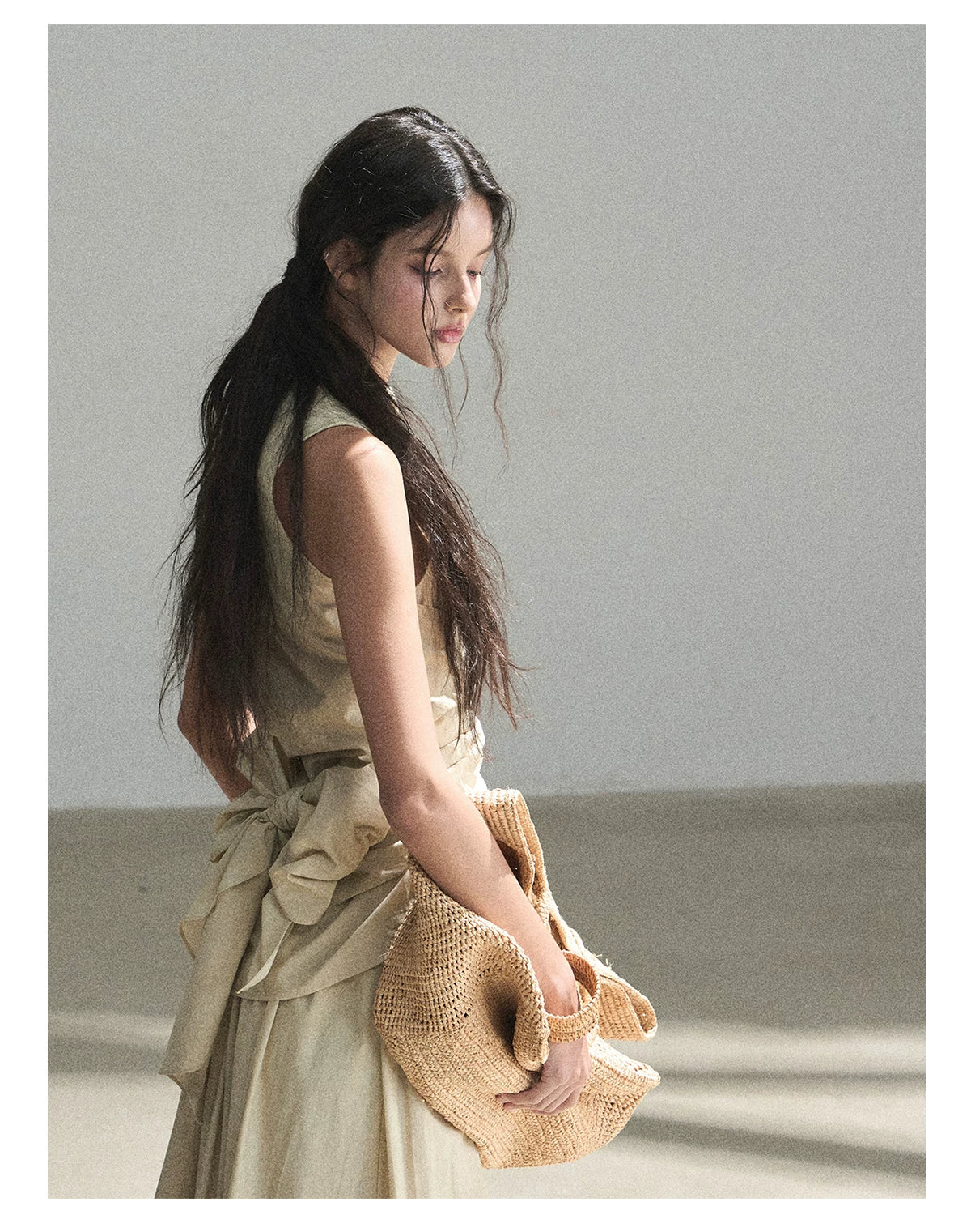 "The Last Falling Leaf" Milk Tea Lyocell Two-Piece Skirt Set