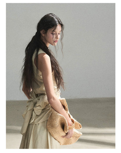 "The Last Falling Leaf" Milk Tea Lyocell Two-Piece Skirt Set