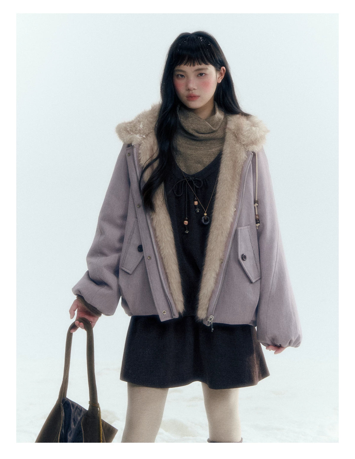 Horridale - Reversible Vintage Puff Jacket with Faux Fur – Misty Purple