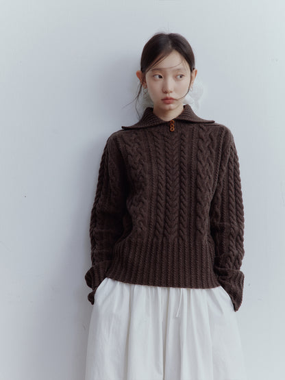 FUSSED Hazelnut Brown Vintage Cable Knit Wool Pullover Sweater FOF-25SS164b