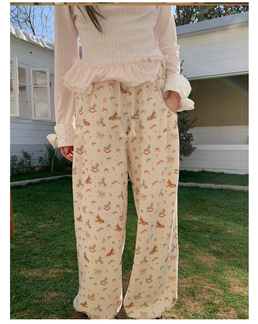“Dream Pony Picnic” Apricot Pony Print Lounge Pants
