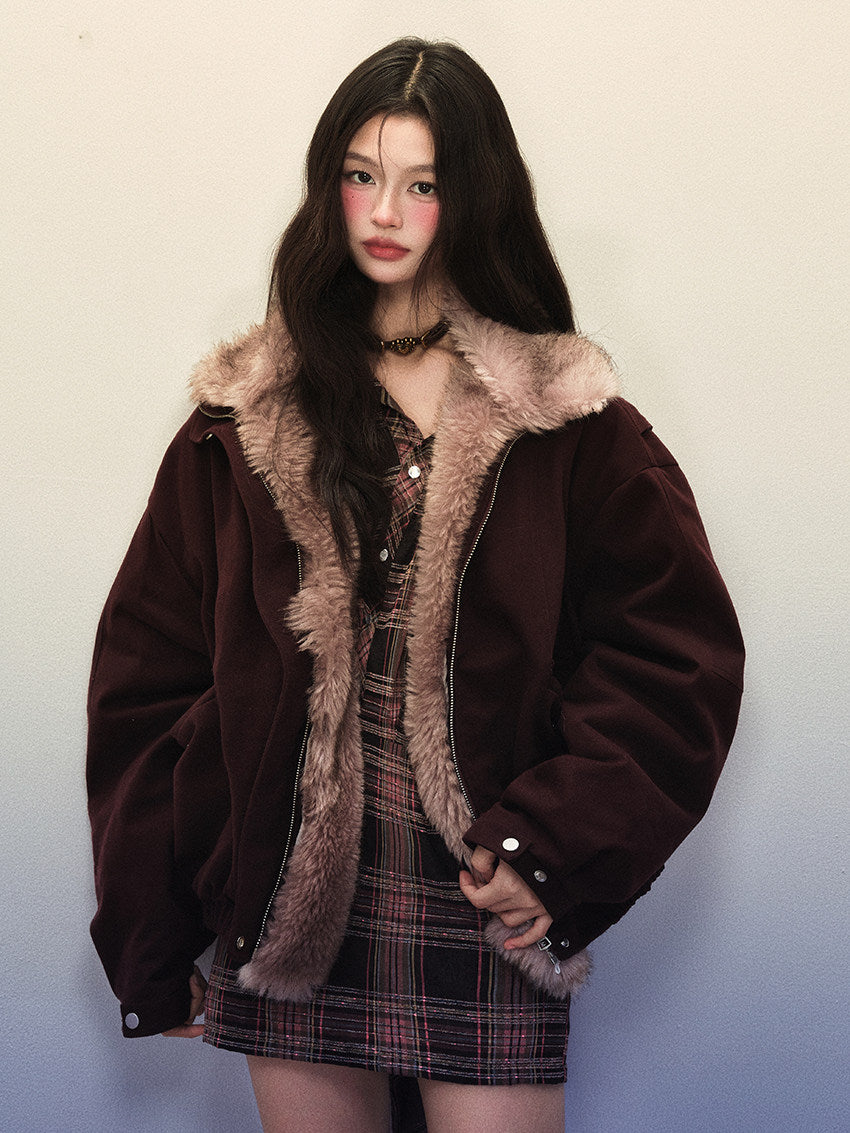 1P - Anchora Red Detachable Faux-Fur Lined Utility Jacket