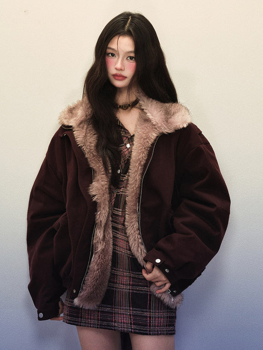 1P - Anchora Red Detachable Faux-Fur Lined Utility Jacket