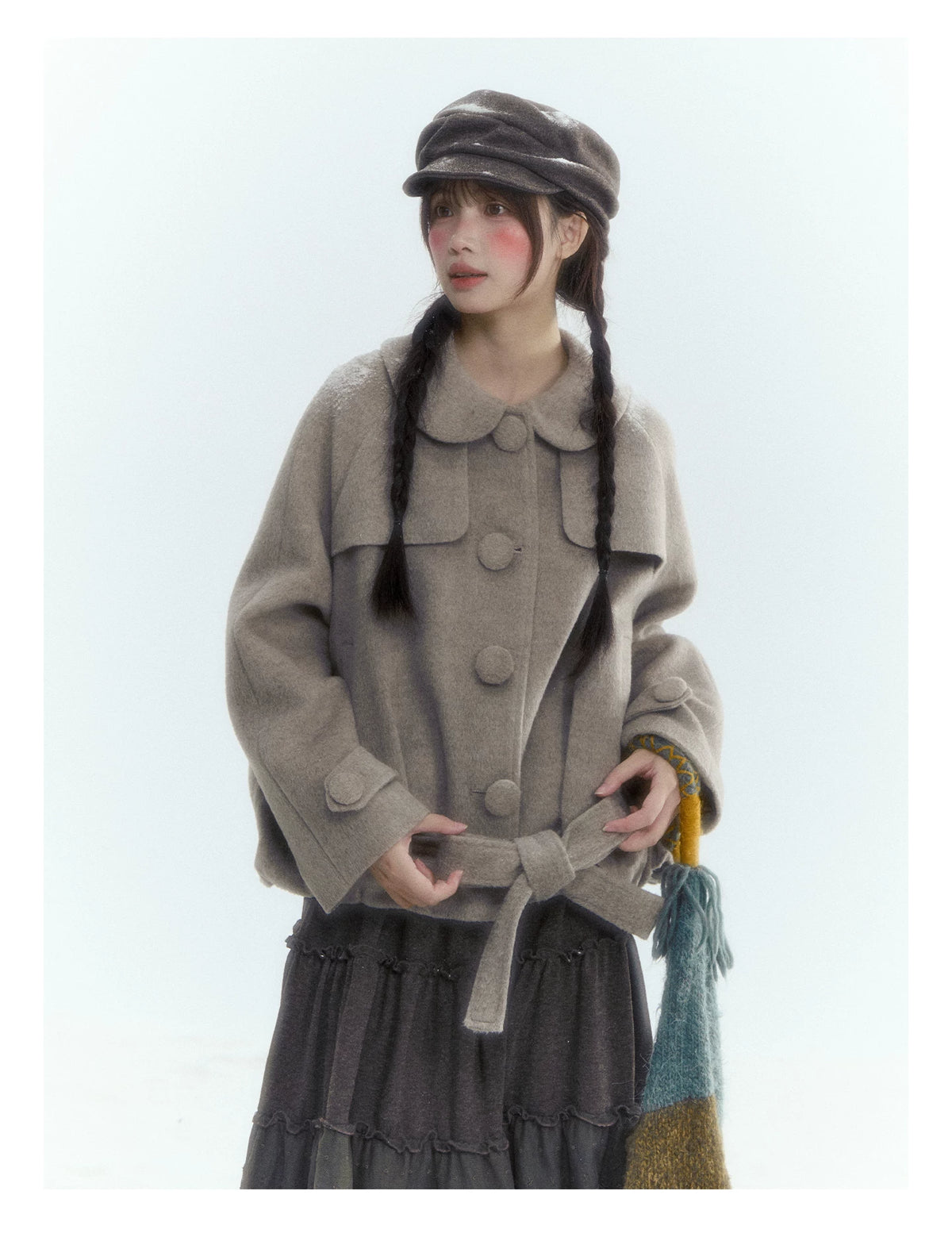 Short Cocoon Wool-Blend Coat (Taro Purple / Oatmeal Gray)