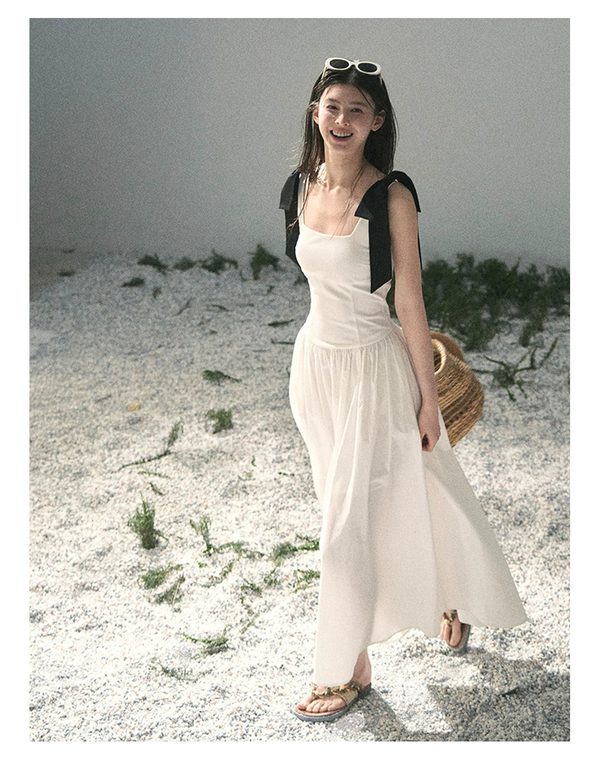 "Whispered Spring Midnight" Gardenia White Maxi Sundress 84545